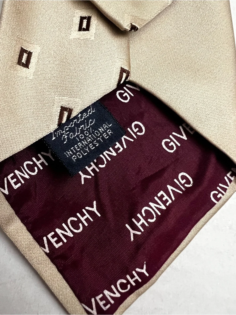 Givenchy Vintage Mens‎ Designer Tie Beige Geometric Classic Luxury Retro Necktie